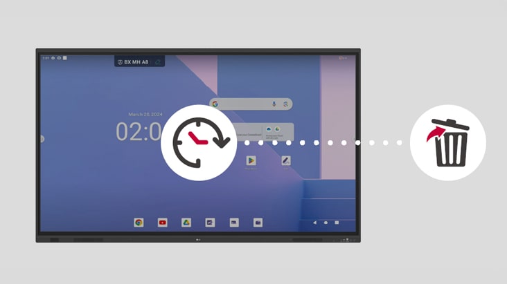 The LG interactive digital board can be set to automatically delete files after a specific period of time.