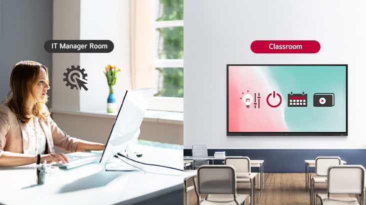 The IT manager can remotely control devices in the classroom such as power on/off, scheduling and screen brightness adjustment functions.