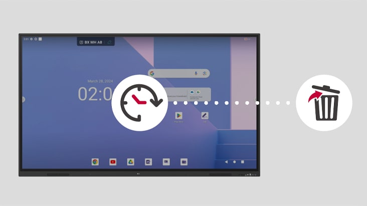 The LG interactive digital board can be set to automatically delete files after a specific period of time.