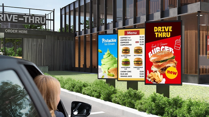 LG Outdoor Digital Signage for drive-thru menu boards with bright visibility