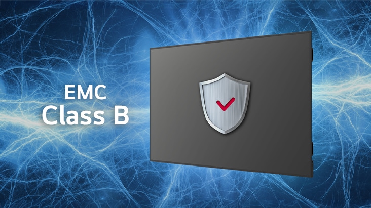 An image indicating EMC Class B certification, showing that the UH5Q meets electromagnetic emission standards.