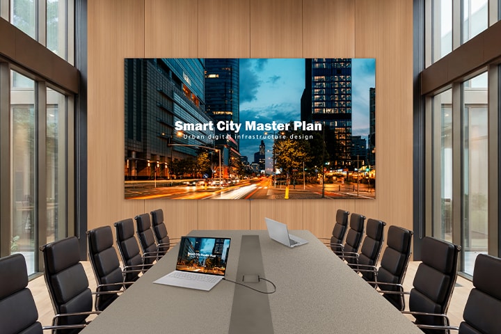 A large LG MAGNIT Active Micro LED is installed on a luxurious living room wall, displaying vivid colors in great detail.