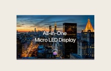 LG All-in-One Micro LED Display presenting vivid city skyline at sunset. LG Micro LED solutions delivering premium picture quality, seamless installation, and advanced performance.