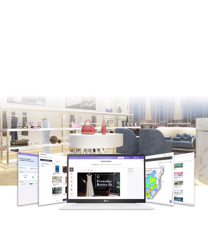 LG content management software for retail digital signage displays. LG business solutions enabling store analytics, content updates, and customer engagement.