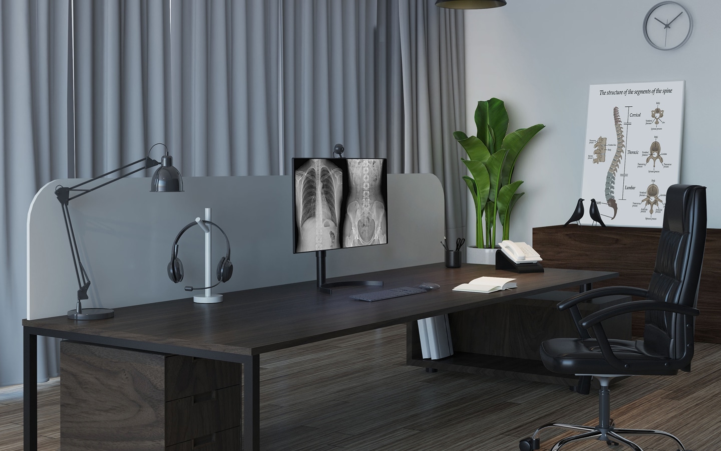 Healthcare office setup featuring LG X-ray display monitor for advanced diagnostic imaging review.