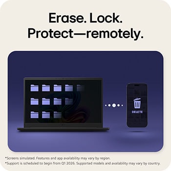 This image shows an LG gram laptop connected with a tablet, smartphone, and desktop display, illustrating seamless multi-device syncing and content sharing across iOS, Android, and webOS using LG gram Link.
