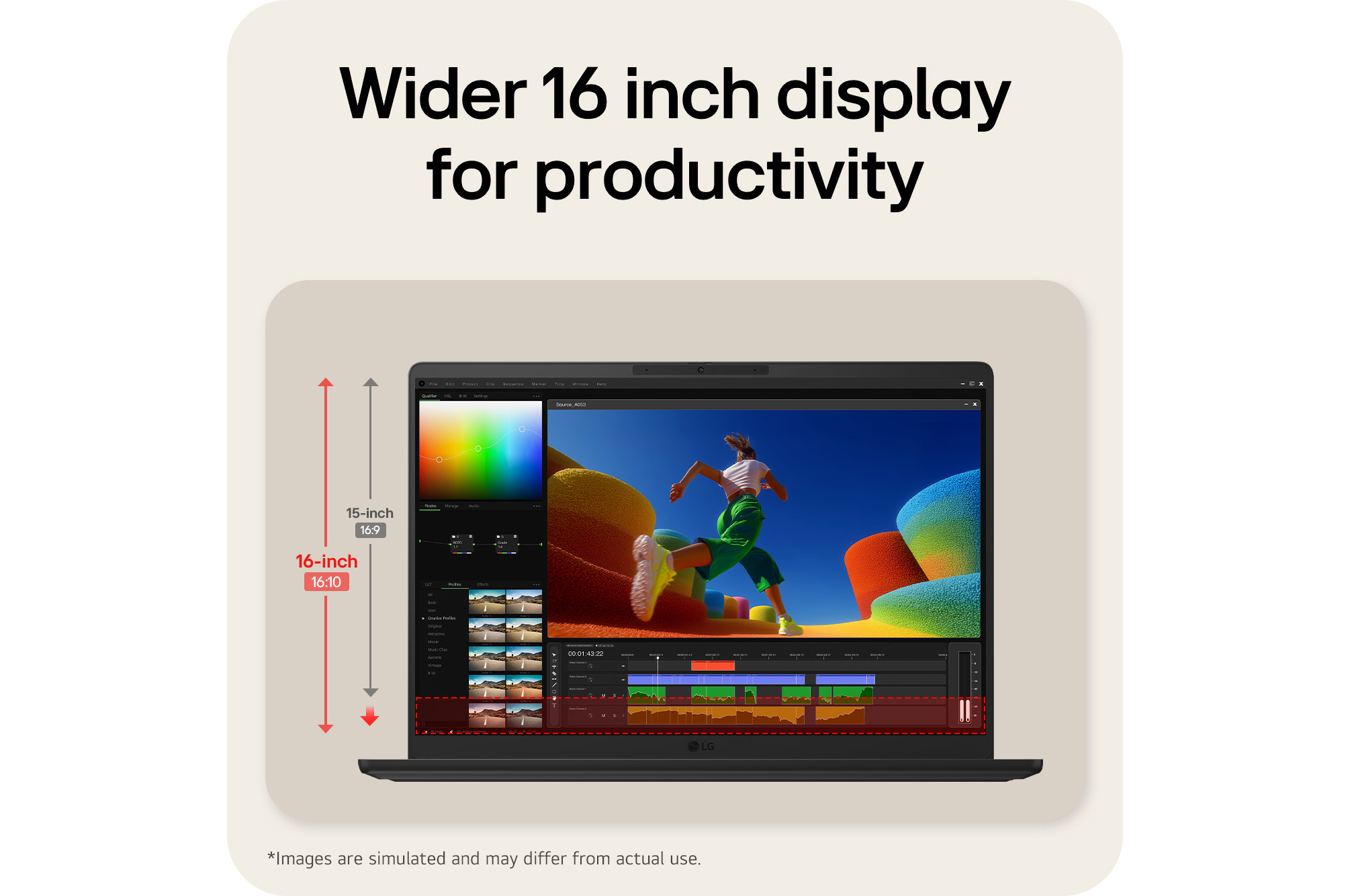 The image shows a laptop screen split into two sections, presenting AI gram chat on-device on one side and AI gram chat cloud on the other, illustrating on-device and cloud-based AI chat interfaces.