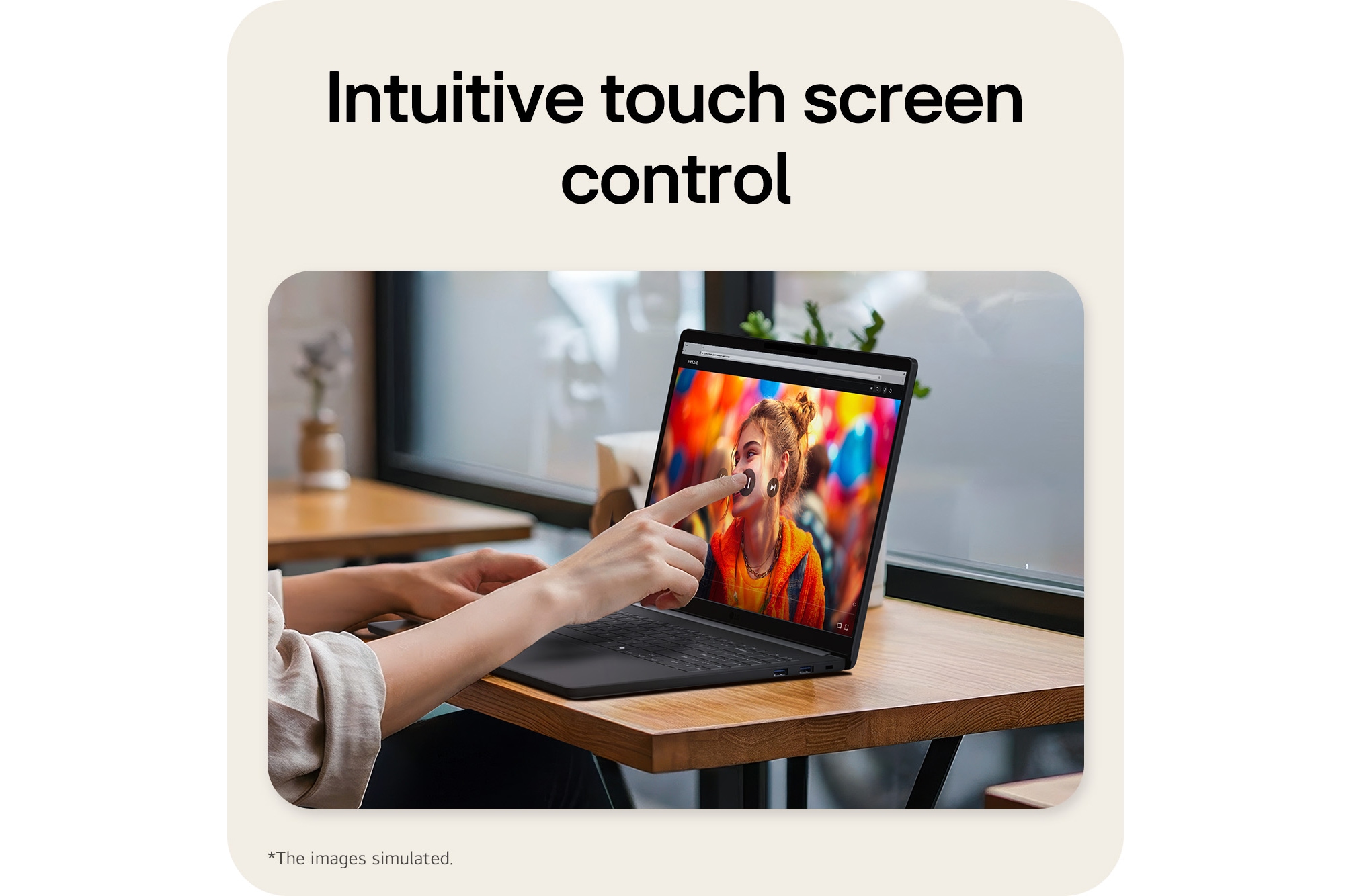 This image shows the LG gram laptop featuring NVIDIA GeForce RTX 5050 graphics for creative and gaming performance.