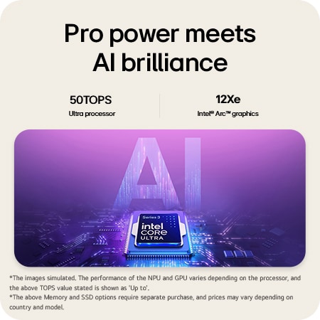 The image features an Intel® Core™ Ultra processor set against a blue-to-purple gradient background, with large semi-transparent “AI” text layered behind the chipset.