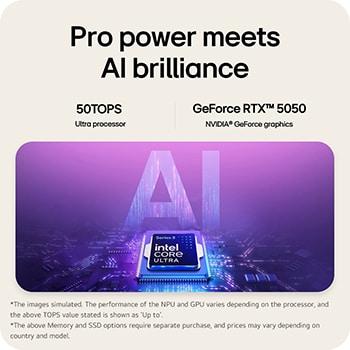 The image features an Intel® Core™ Ultra processor set against a blue-to-purple gradient background, with large semi-transparent “AI” text layered behind the chipset.