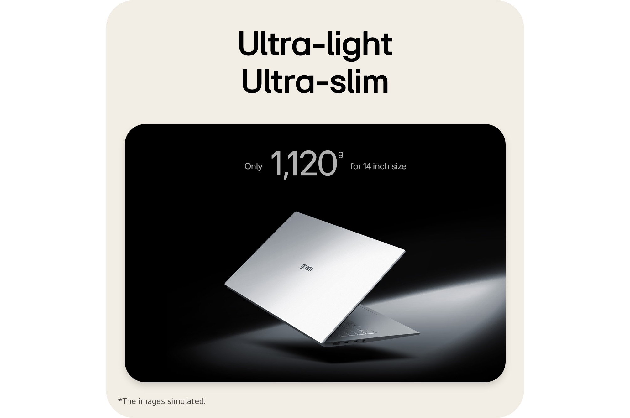This image shows a lightweight LG gram laptop floating against a dark background, emphasizing its slim and compact design. Text above highlights the weight of The world’s lightest - among 1,739g-17 inch RTX laptops while a MIL-STD durability certification badge appears in the lower left, indicating military-standard durability testing.