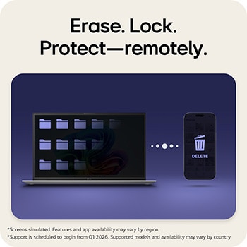 This image shows an LG gram laptop connected with a tablet, smartphone, and desktop display, illustrating seamless multi-device syncing and content sharing across iOS, Android, and webOS using LG gram Link.