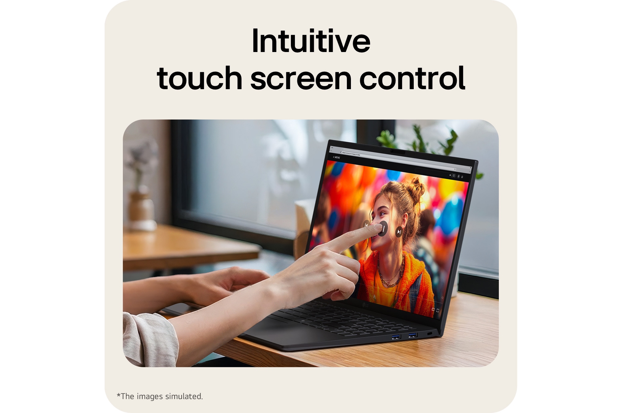 This image shows the LG gram laptop featuring NVIDIA GeForce RTX 5050 graphics for creative and gaming performance.