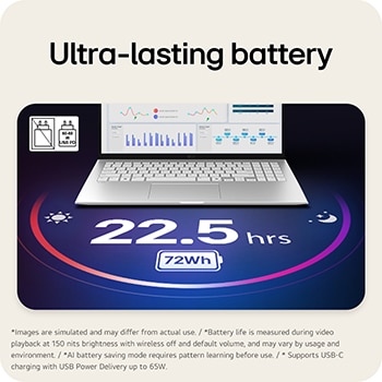 This image shows the front view of the LG gram laptop display with a vivid, colorful liquid splash visual on the screen, set against a gradient background. Above the display, icons highlight key specifications including a 17 inch IPS display with 178° wide viewing angles, DCI-P3 99% (Typ.) color gamut, and 1200:1 (Typ.) contrast ratio.