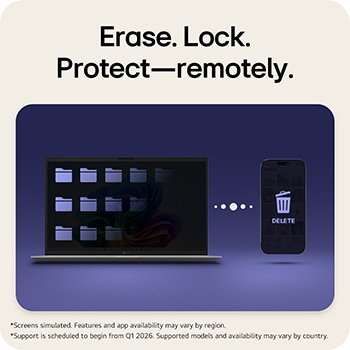 This image shows an LG gram laptop connected with a tablet, smartphone, and desktop display, illustrating seamless multi-device syncing and content sharing across iOS, Android, and webOS using LG gram Link.
