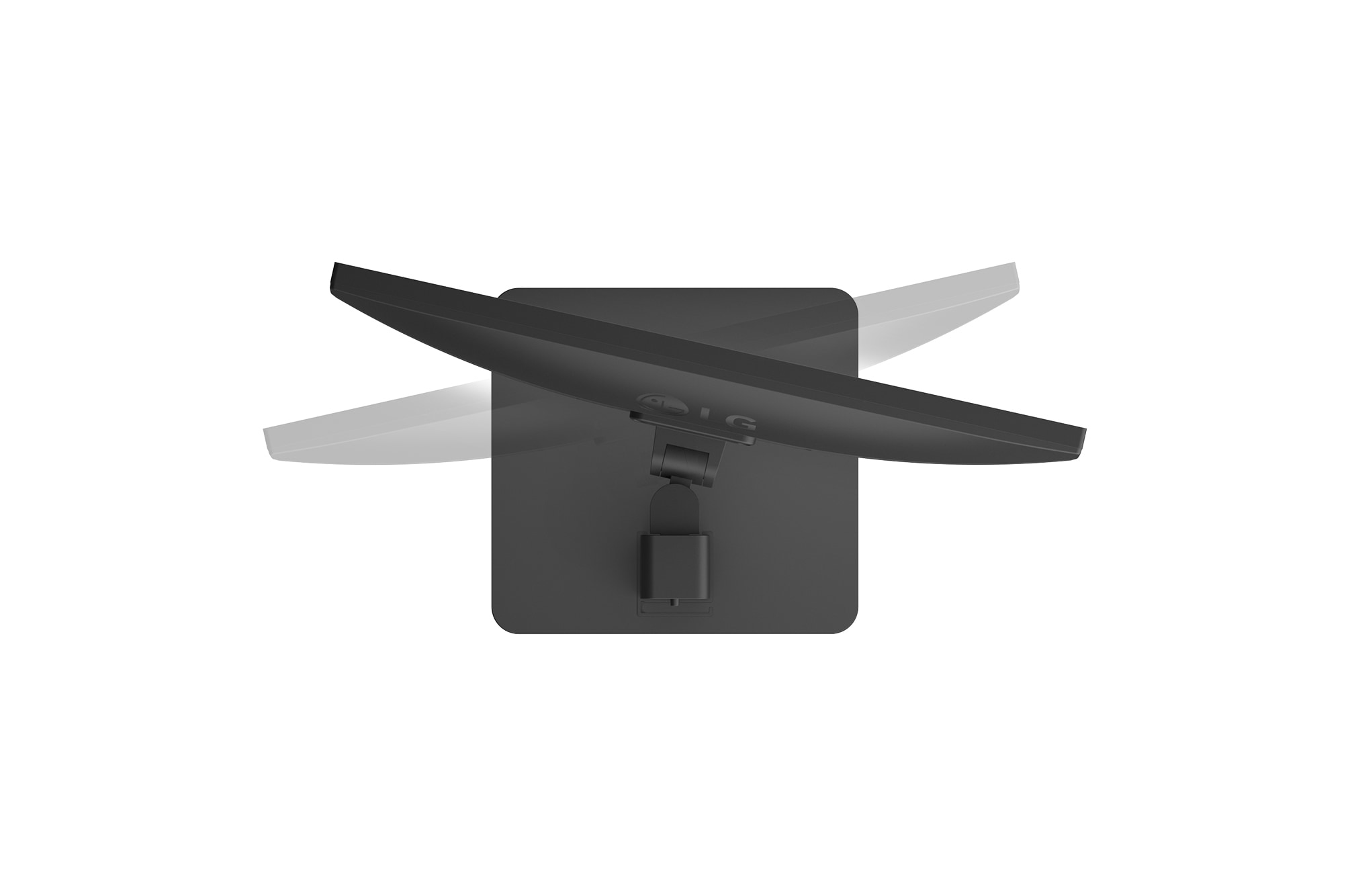 Top view of a monitor demonstrating tilt adjustment on an ergonomic stand.