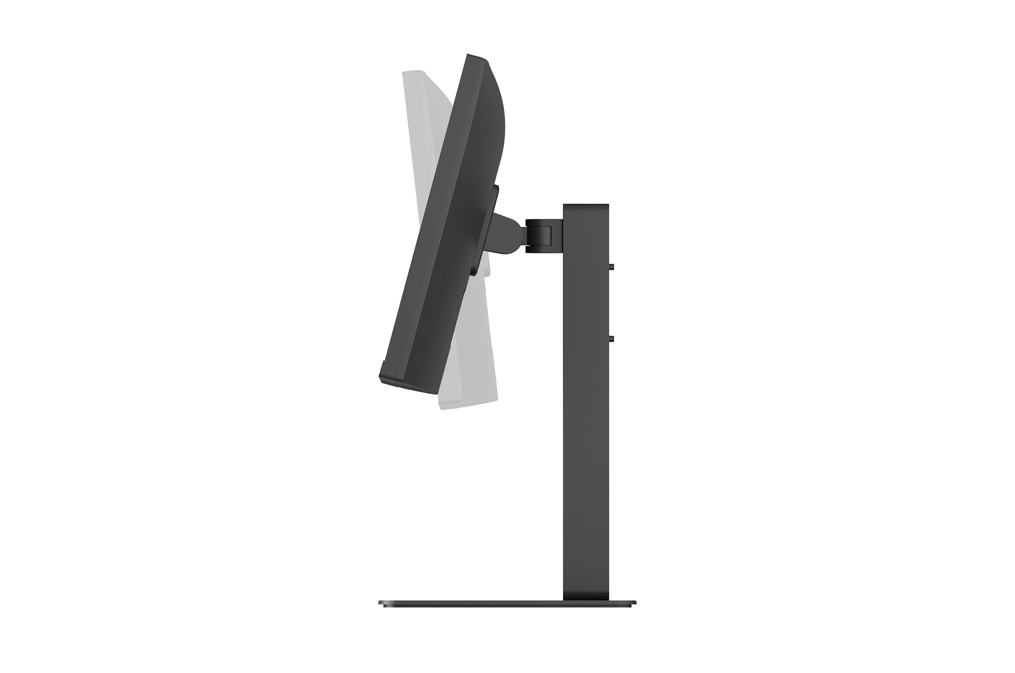 Side view of a monitor demonstrating forward and backward tilt adjustment.