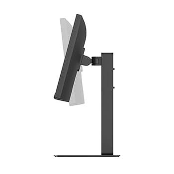Side view of a monitor demonstrating forward and backward tilt adjustment.