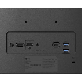 Rear view close-up of monitor ports including DisplayPort, HDMI, headphone jack for versatile connectivity.