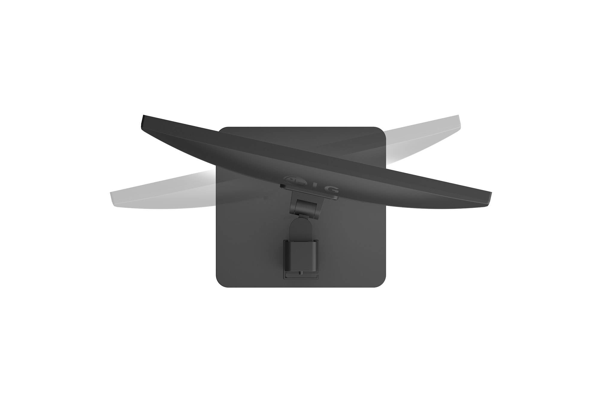 Top view of a monitor demonstrating tilt adjustment on an ergonomic stand.