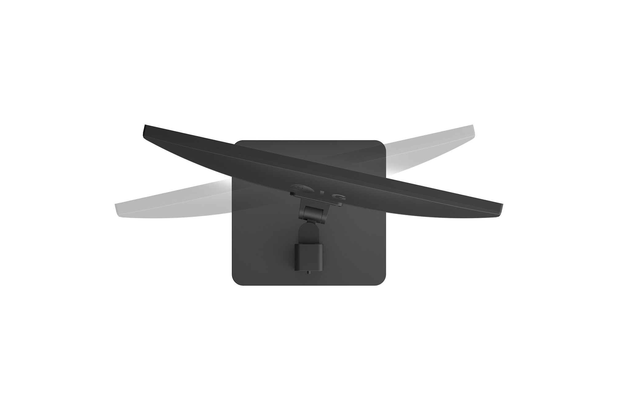 Top view of a monitor demonstrating tilt adjustment on an ergonomic stand.