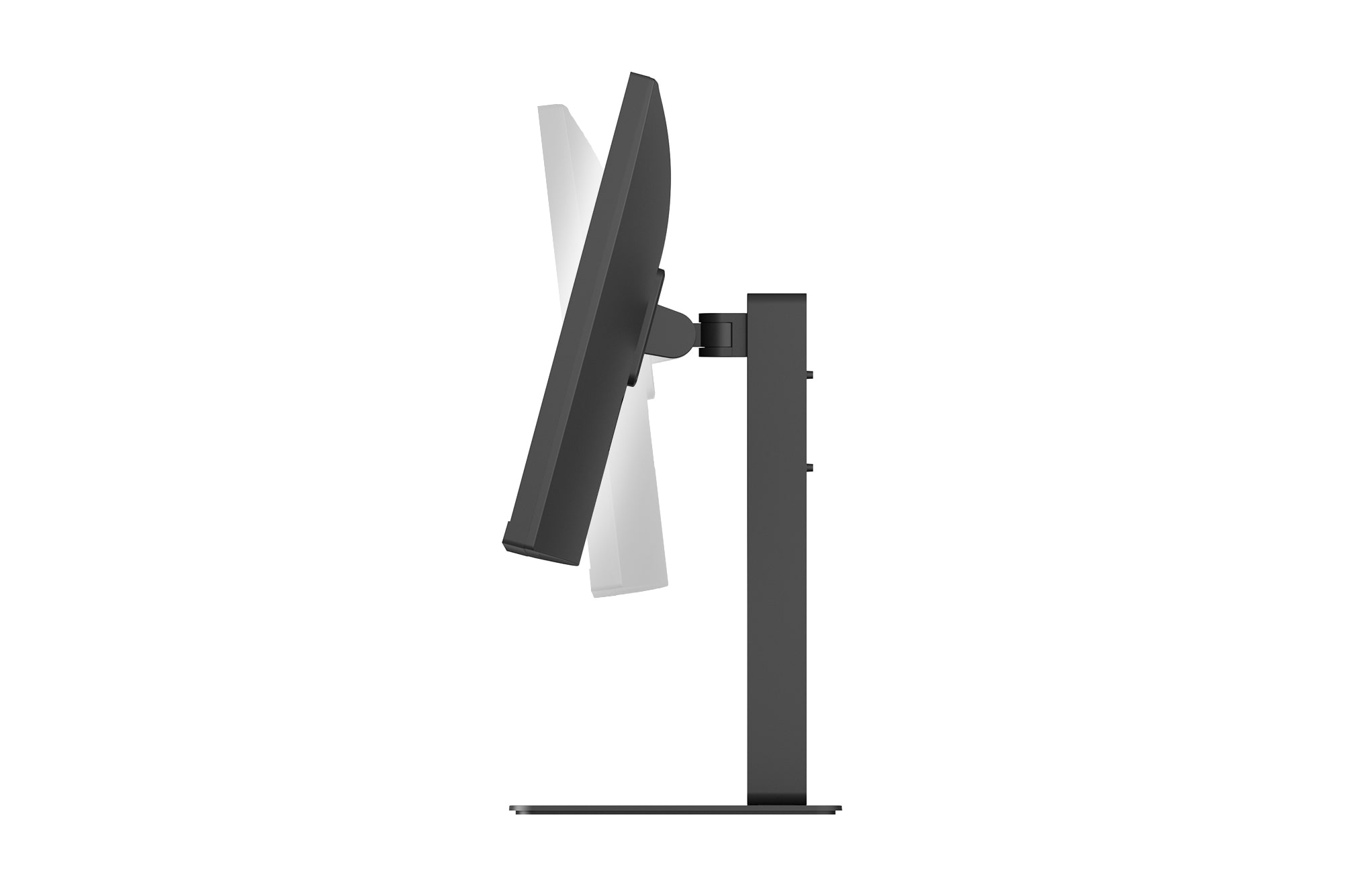 Side view of a monitor demonstrating forward and backward tilt adjustment.