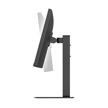 Side view of a monitor demonstrating forward and backward tilt adjustment.