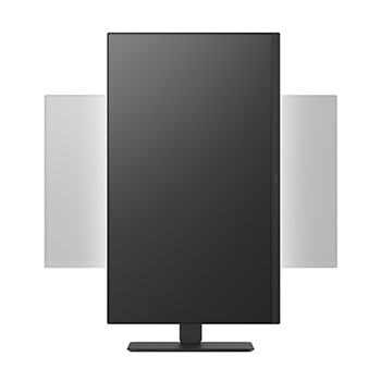 Front view of a monitor rotated into vertical portrait mode, showing pivot functionality with horizontal positions in the background.
