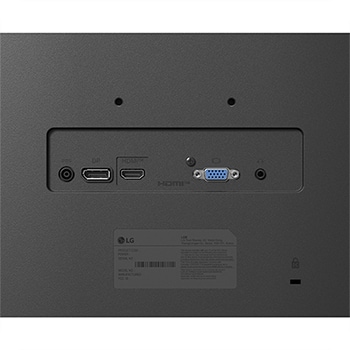 Rear view close-up of monitor ports including DisplayPort, HDMI, headphone jack for versatile connectivity.