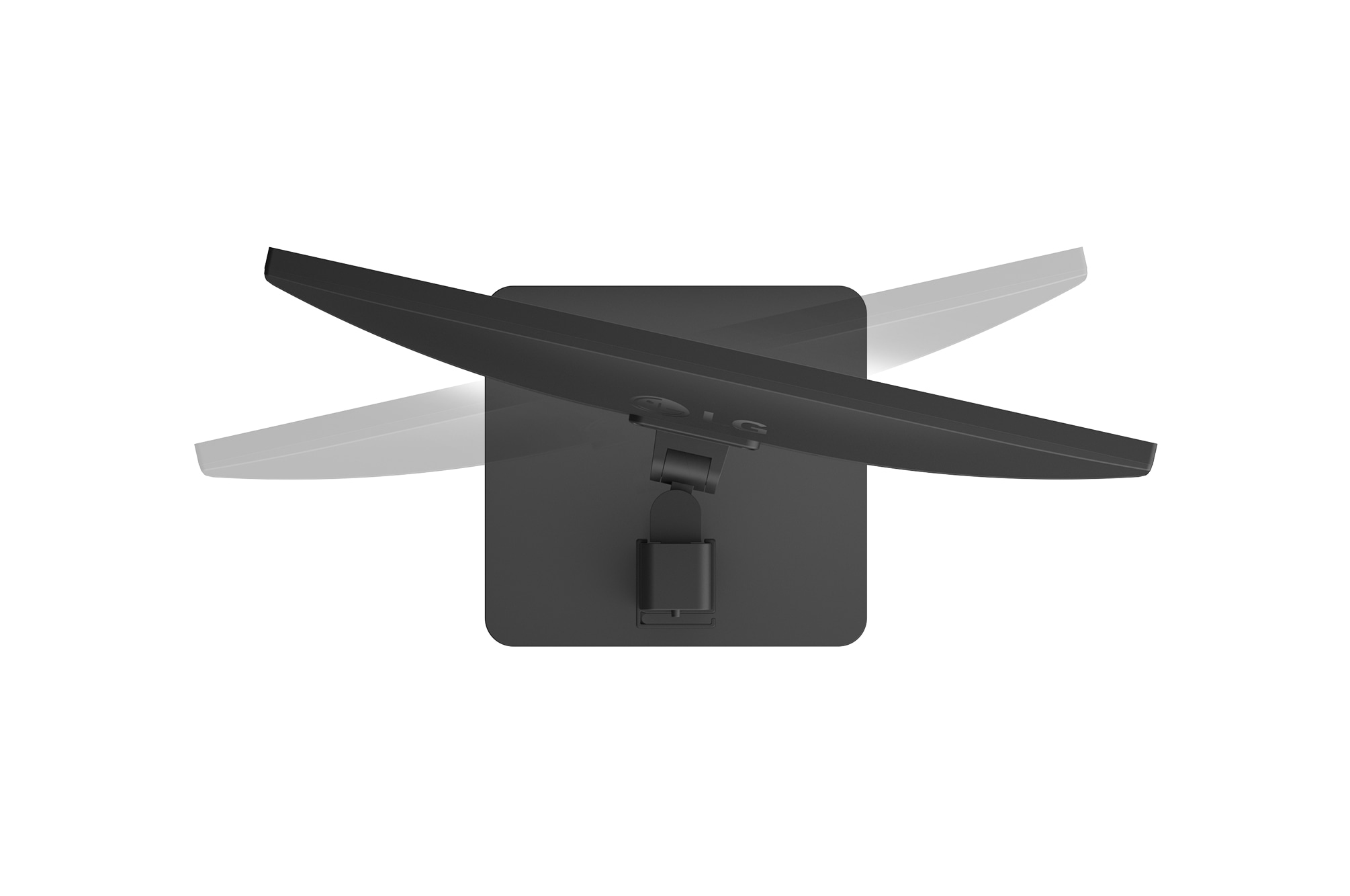 Top view of a monitor demonstrating tilt adjustment on an ergonomic stand.