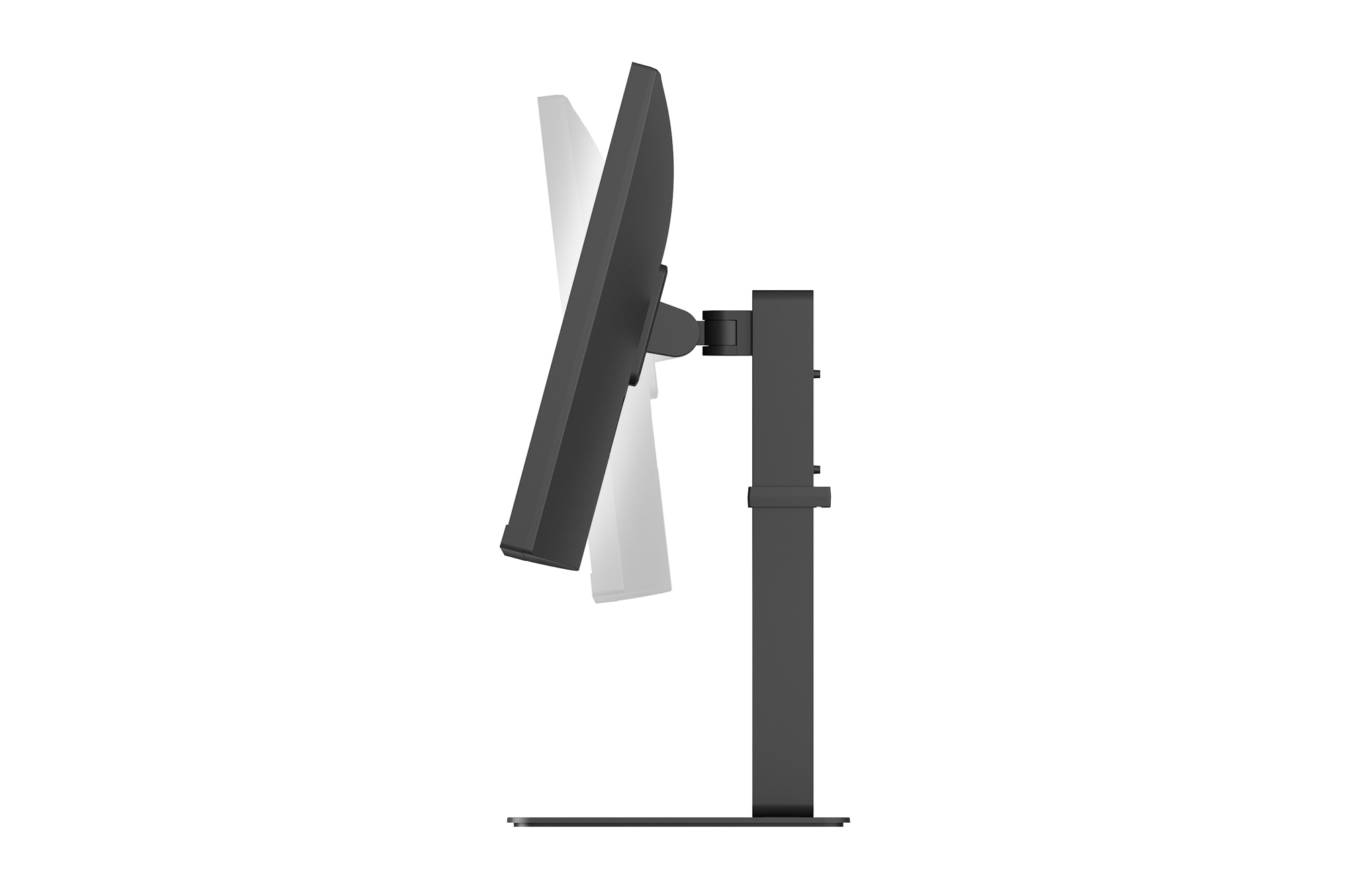 Side view of a monitor demonstrating forward and backward tilt adjustment.
