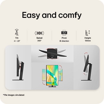 Easy stand adjustment for height, tilt, swivel, and pivot comfort