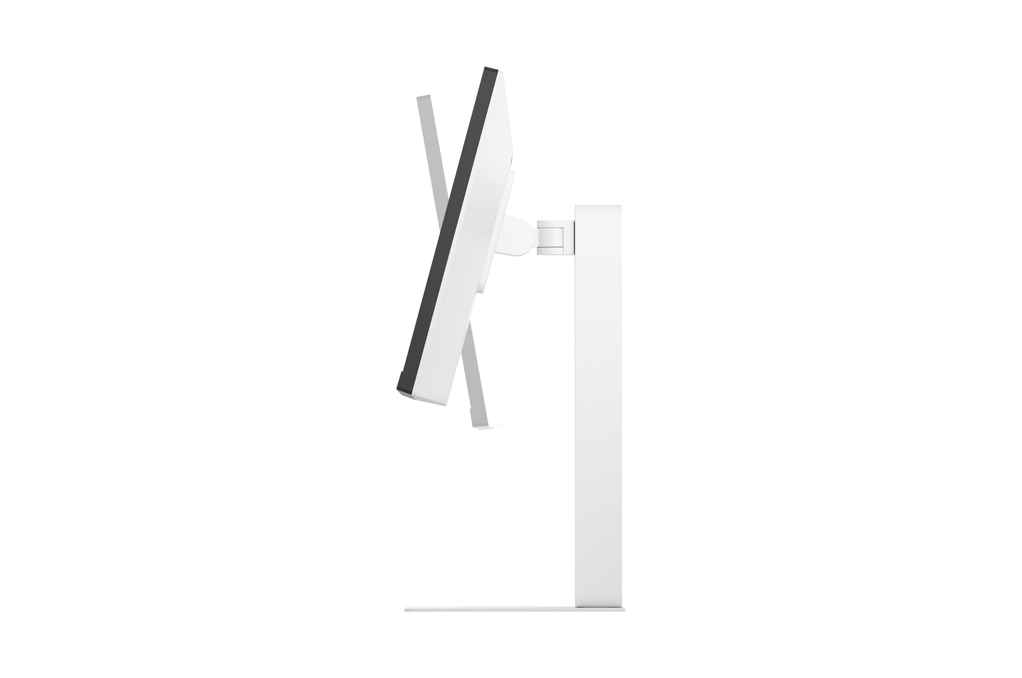 Top view of a monitor demonstrating tilt adjustment on an ergonomic stand.