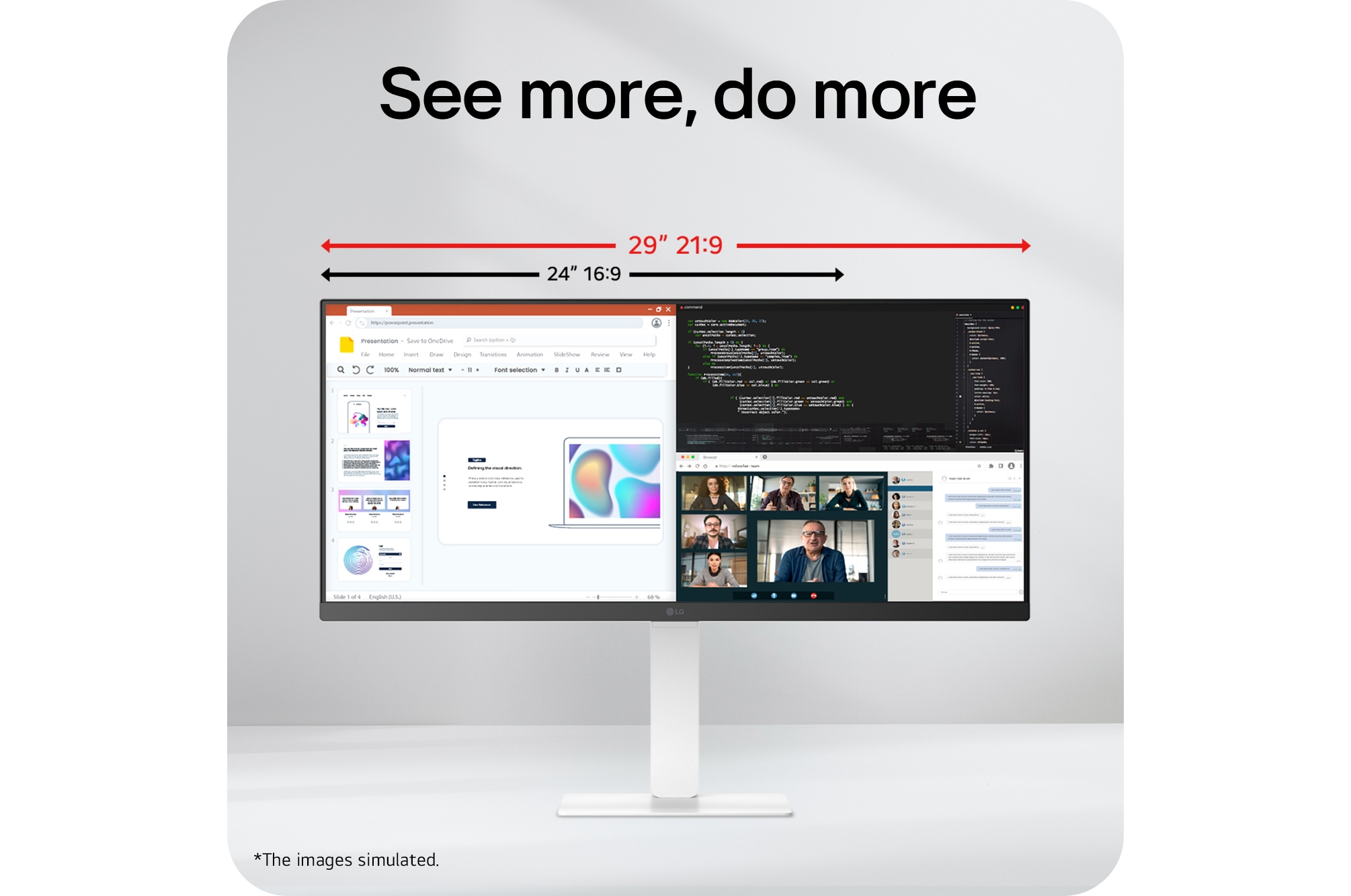 LG monitor connected to a laptop via HDMI cable, showcasing versatile connectivity with HDMI, DisplayPort.