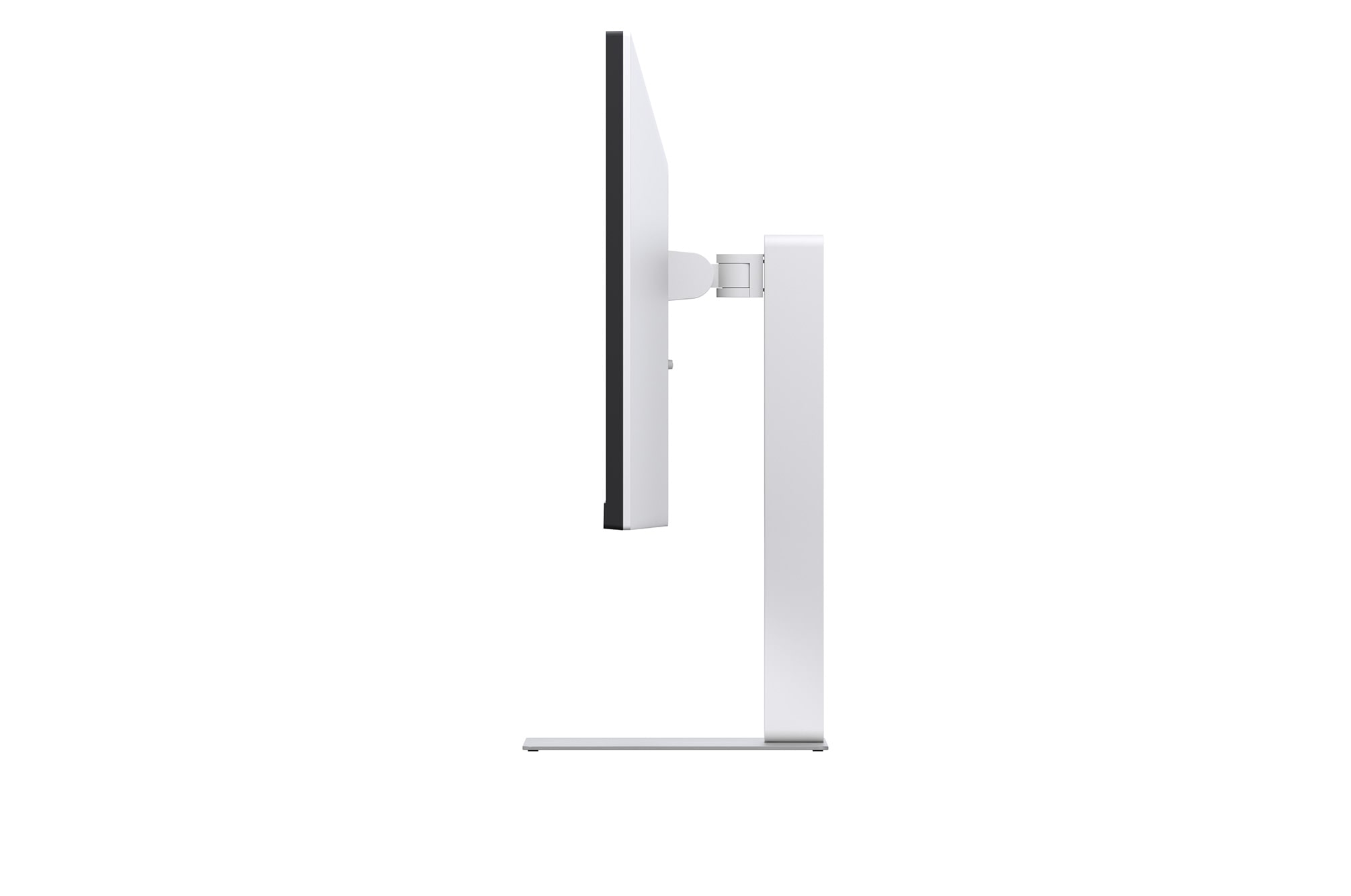 Front view of a monitor displaying a colorful abstract image on a sleek black stand.