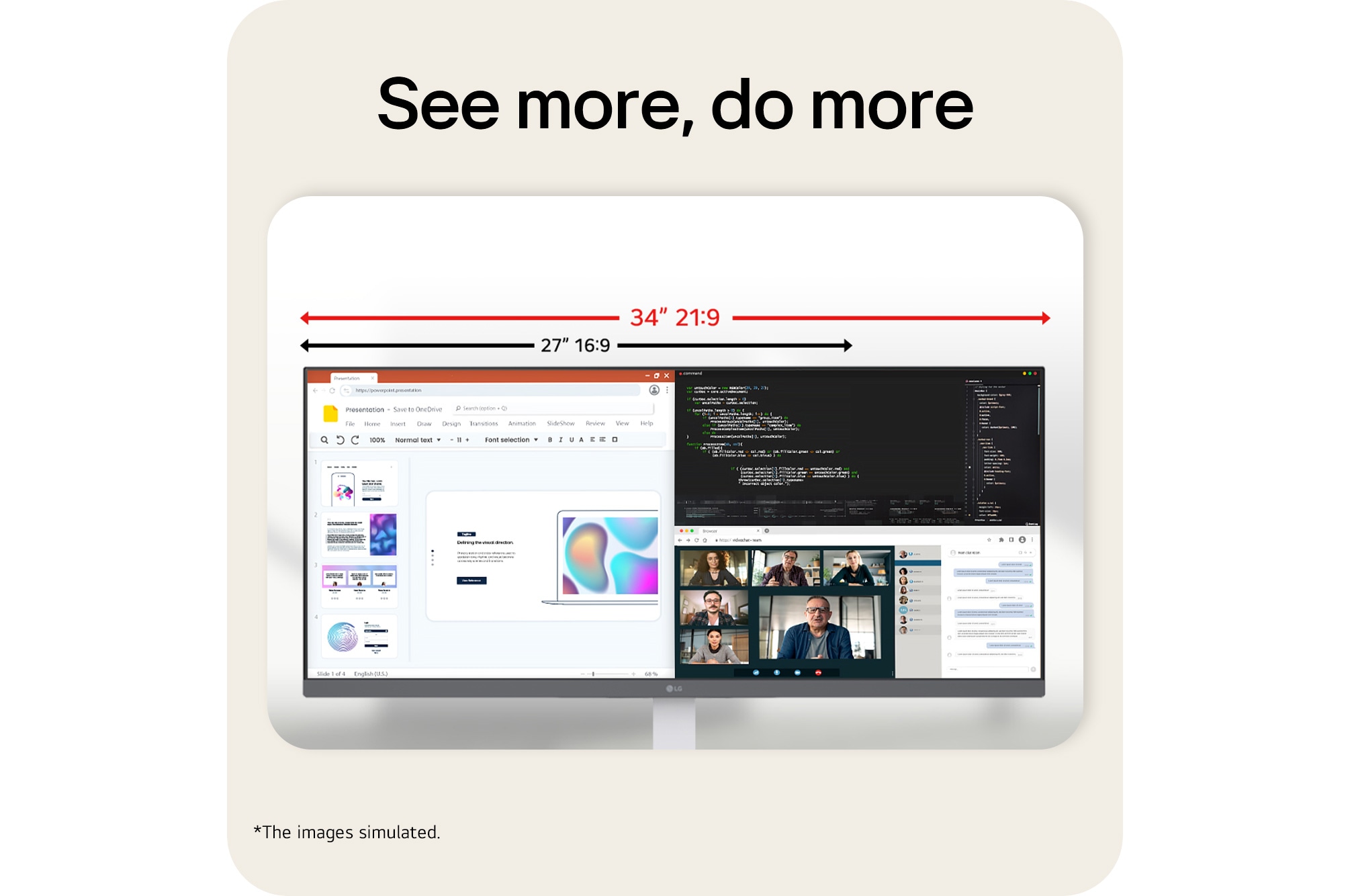 LG monitor connected to a laptop via HDMI cable, showcasing versatile connectivity with HDMI, DisplayPort.