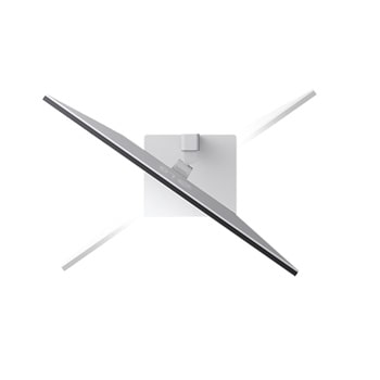 Top view of a monitor demonstrating tilt adjustment on an ergonomic stand.