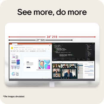 LG monitor connected to a laptop via HDMI cable, showcasing versatile connectivity with HDMI, DisplayPort.