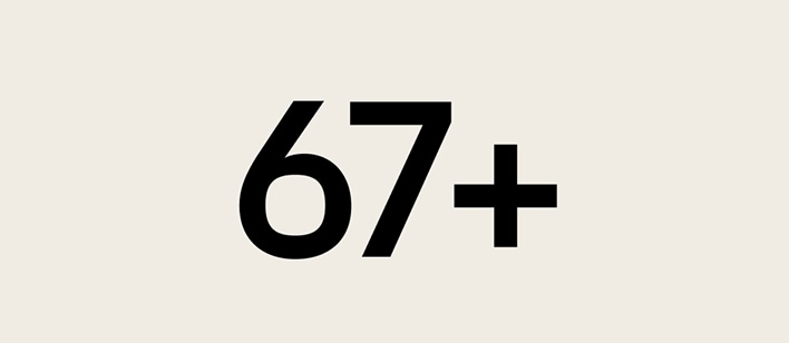 Infographic with bold text ‘67+’ indicating LG’s presence in multiple countries and regions.