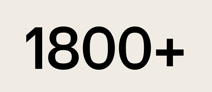 Infographic with bold text ‘1800+’ symbolizing LG Electronics’ worldwide expertise and reach