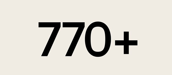Infographic with bold text ‘770+’ representing LG’s achievements or key performance indicators.