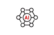 AI icon representing intelligent digital transformation with neural network design for smart automation.