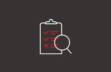 Inspection icon with checklist symbol representing quality control process.
