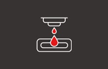 Optics technology icon with lens illustration representing optical innovation.