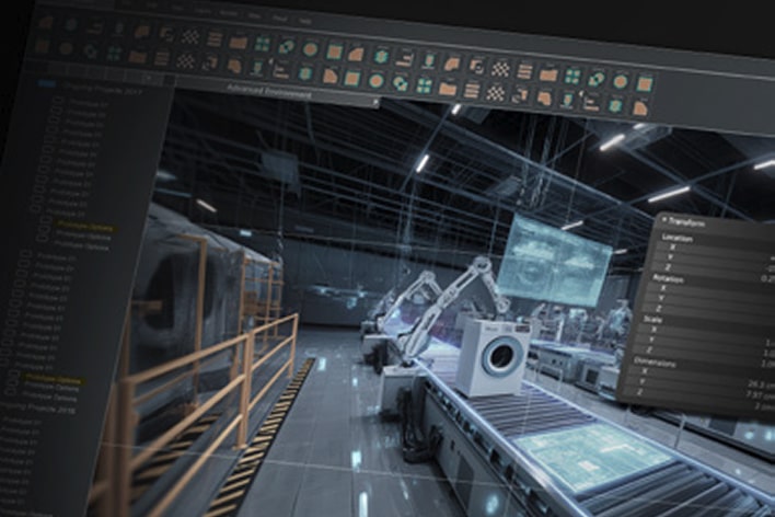Control room with multiple screens displaying digital twin models for LG real-time monitoring and process simulation