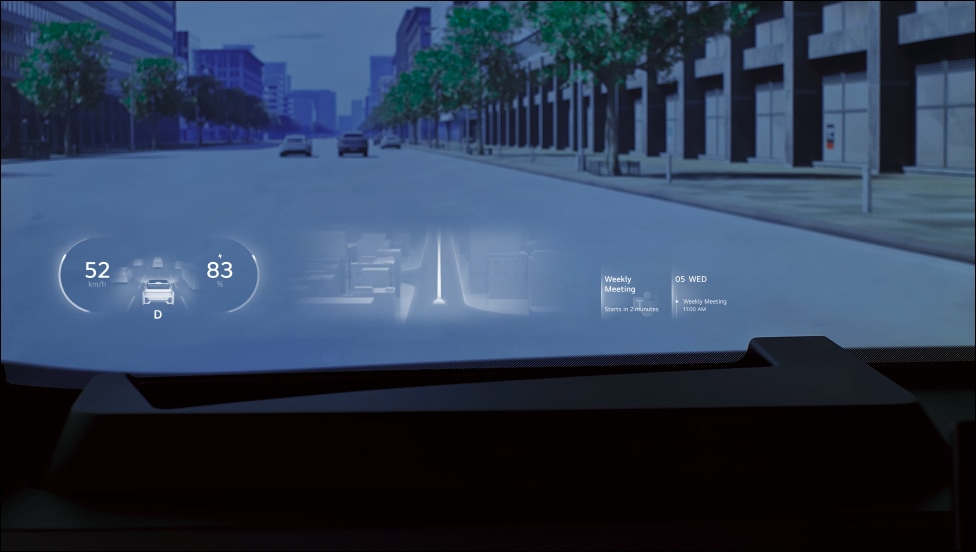 Wide Hover Screen demonstration shows LG VS combining compact form, high brightness and ultra-short-throw projection.