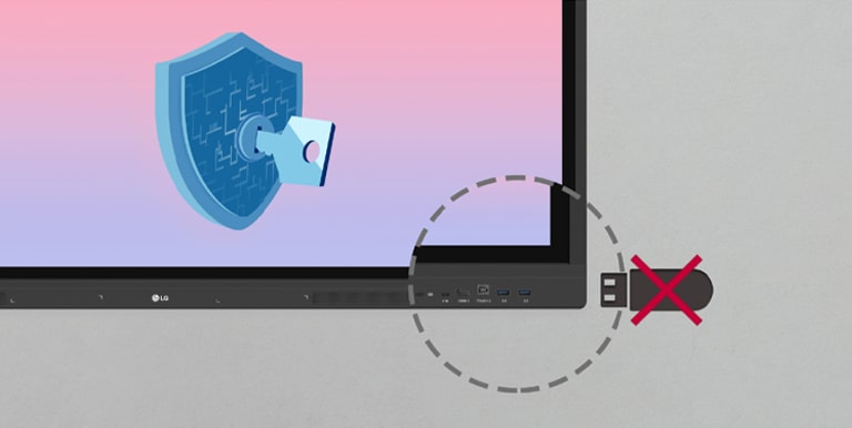LG CreateBoard dapat diatur untuk menonaktifkan USB yang terhubung ke layar untuk tujuan keamanan.
