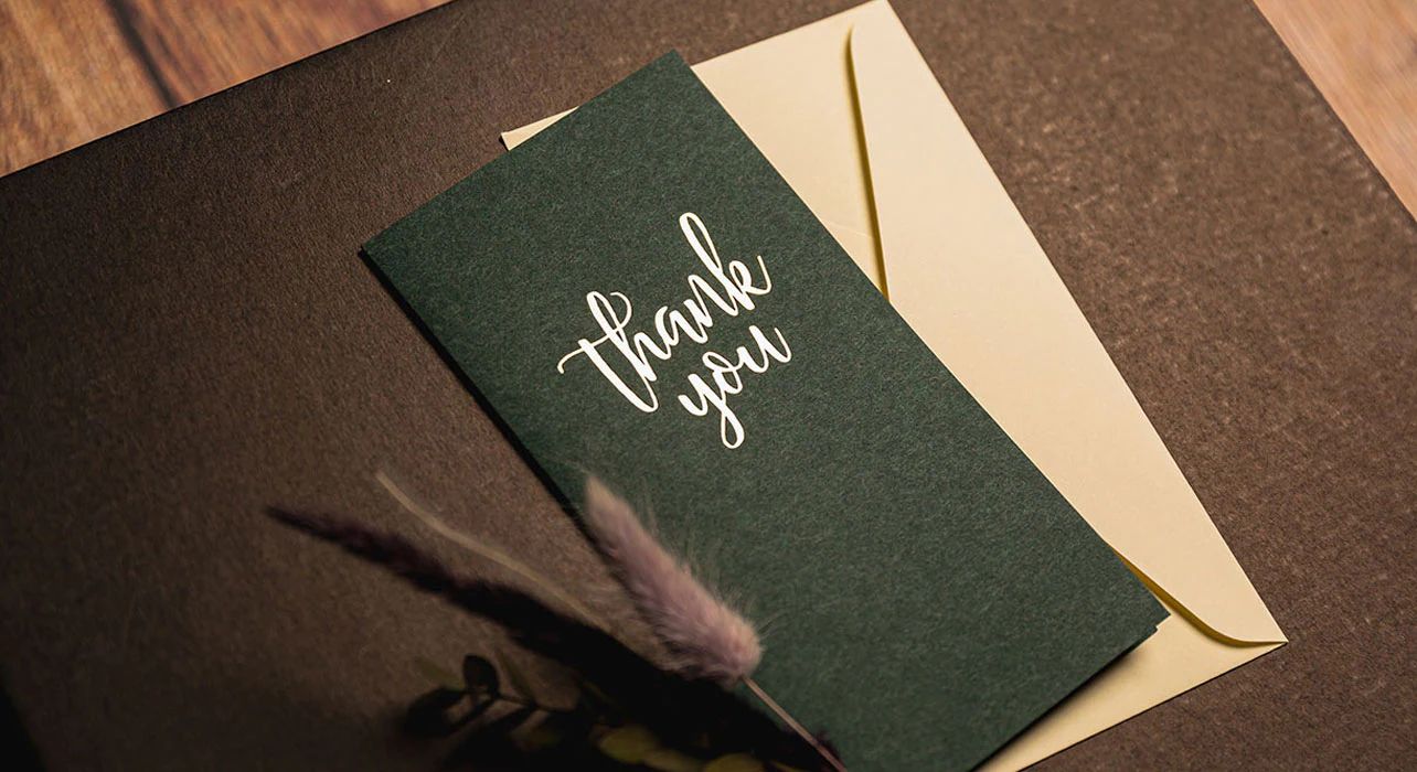 Thank you' card on gift box