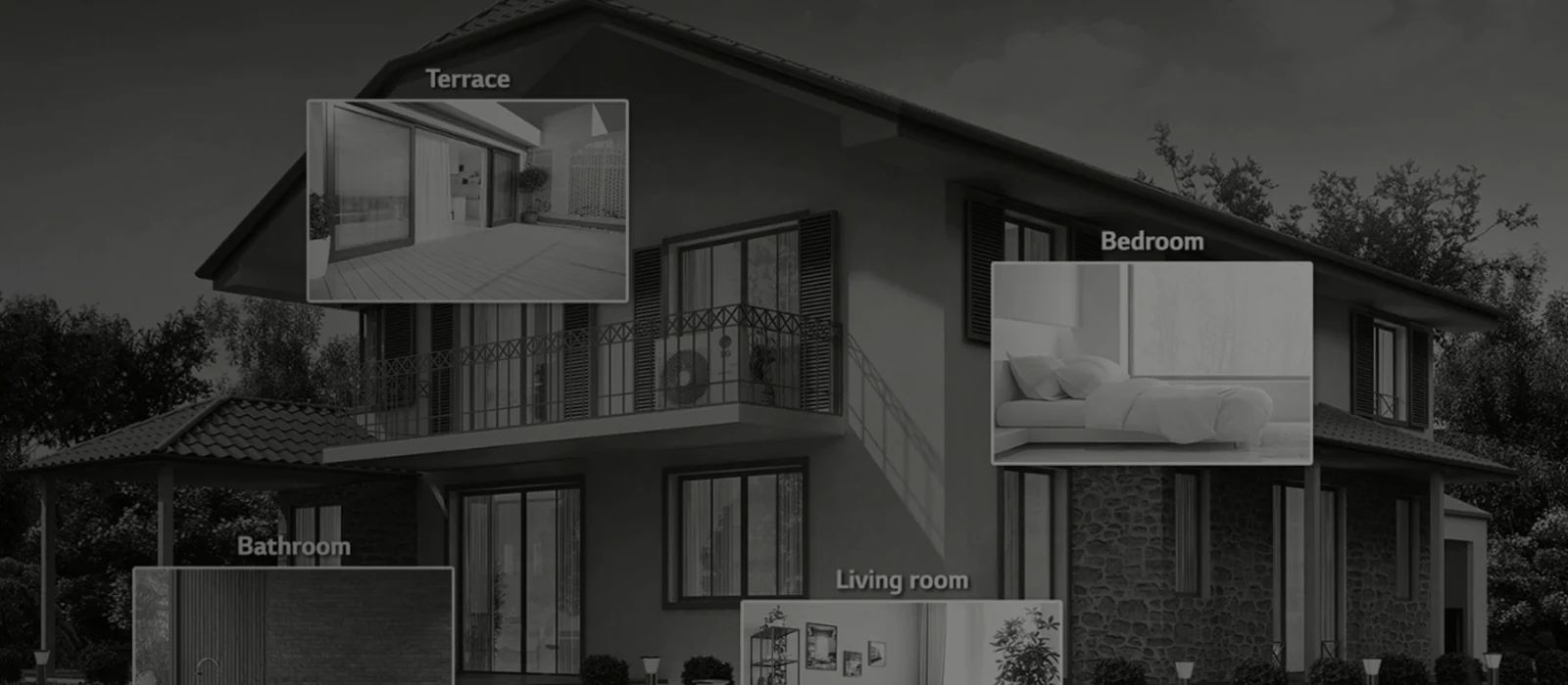 Image of the exterior and interior of a house.