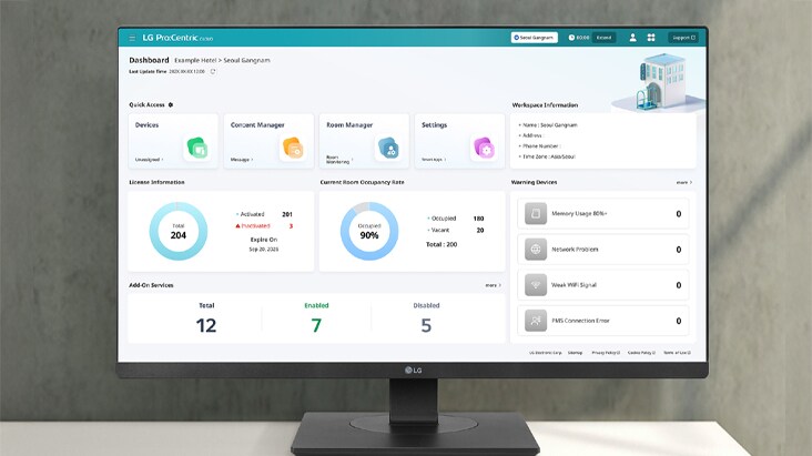 Dasbor LG Pro:Centric Cloud ditampilkan pada layar PC.